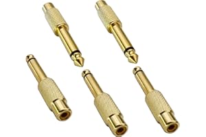 AAOTOKK 1/4 Chapado en Oro,Hembra RCA a Conector de Audio RCA de 6,35 mm(1/4pulgada) Macho Mono Adaptador de Cuarto Pulgada Conector TS de 6,35 mm Conector Audio RCA(5Unidades)