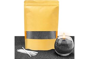 ALLAVA Sable de bougie avec mèche - 400 g - Avec 20 mèches de 10 cm - 20 mèches de bougie sans base - Granulés de cire pour faire soi-même une bougie en cire - Noir