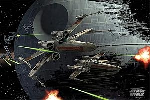 CLOSE UP Artykuły: Plakat Star Wars - Gwiazda Śmierci i Łowcy T-65 X-Wing w kosmosie (91 x 61 cm)