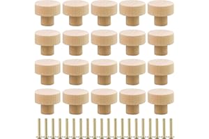 ALFFREUDE 20 Stück Holz Möbelknöpfe Runde Holz Schrankknöpfe Knauf, Natürliche Holzknauf Schubladengriffe mit Schrauben für Schrank, Kleiderschrank & Schublade - 30 x 25mm