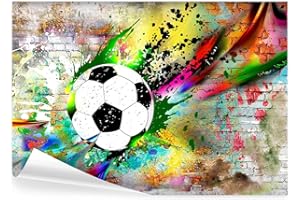 decomonkey - Papier Peint Panoramique Graffiti Football 350x256 cm - Décoration murale – Tapisserie décorative pour chambre salon - Brique graffiti coloré moderne football sport fond adolescent