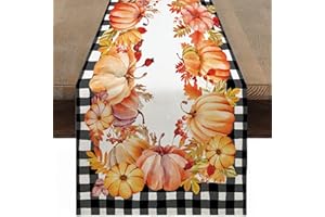 Sungeek Jesienny bieżnik na stół, bieżnik z motywem jesiennego Święta Dziękczynienia gospodarstwo wiejskie dekoracja stołu jadalnego, 30 x 180 cm (krata dyniowa)