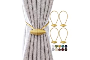 TECVINCI Embrasses de Rideau Magnétiques avec Aimant Plus Grand de Mise à Niveau, Paquet de 4 Retenues de Draperie de 40 cm pour Rideau Intérieur et Extérieur - Or