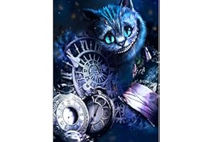 AIRDEA Cat Diamond Painting Kits for Adults, DIY Clock Diamond Painting Kits 5D Round Full Drill Animals Diamond Art Cartoon Cat Kits Paint by Diamonds Cat Gem Art Painting 12x16inch