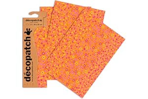 Decopatch Papier No. 594 (orange Blümchen, 395 x 298 mm) 3er Pack