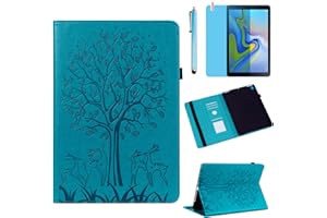 R.SHENGTE Coque pour Samsung Galaxy Tab S4 10,5" 2018 (SM-T830 SM-T835 SM-T837), coque arrière en cuir PU souple en silicone avec porte-cartes et support, stylet et film d'écran (bleu arbre)