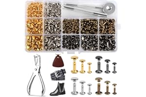 TOSAVGA 180 Pièces Rivets en Cuir, 3 Tailles Rivets Couture, Double Rivet Goujons Tubulaires en Métal, Rivets Cuir avec 3 Pièces Outil de Fixation et Punch Pince pour Artisanat en Cuir DIY Rivets,4 Couleurs