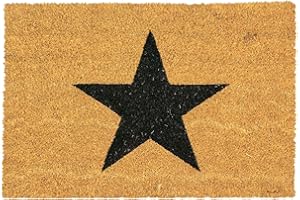 Nicola Spring Coir Door Mat - 60 x 40cm - Black Star - Pack of 1 - Decorative Indoor Front Door Floor Mat Entry Dirt Trapper Rug Outdoor Boot Scraper Non Slip Backing Doormat