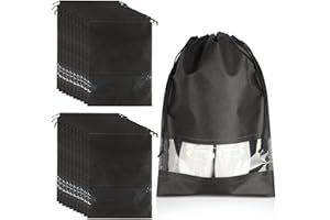 Crynvor 20 Piezas Bolsas Zapatos Almacenaje, Bolsa Zapatillas Deporte Prueba de Polvo, Bolsa Organizador de Viaje con Cordón y Ranura Transparente, para Zapatos de Hombres y Mujeres, 32X44CM, Negro
