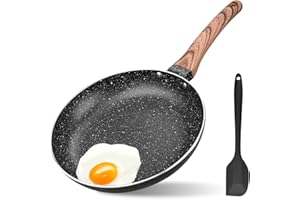 BIWHALE Non Stick Frying Pan 24cm with Heat-Resistant Soft Bakelite Handle, Granite Induction Frying Pan for Induction, Electric and Gas Hobs, Omelette Pan Less Oil Fumes (Black)