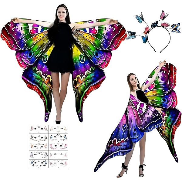Andiwa Vlinderkostuum voor dames, carnavalskostuum voor volwassenen, carnavalskostuum dames, carnavalskostuums meisjes, vlinderaccessoires, 3-delige set met haarband, gezichtsmasker (paars 3-delige