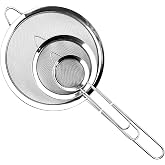 Relota Set of 3 Kitchen Strainer Stainless Steel 7.5/9.8/35 cm, Fine Mesh Strainer with Handle, Flour Sieve for Food and Vege