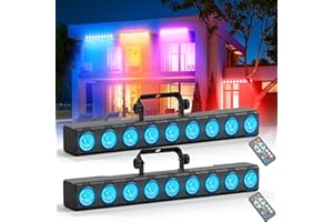 Barre LED RGBW Wallwasher, Rtktoup 9 x 6W Jeux de Lumiere Soiree Professionnel Lampe Disco Lumiere Ambiance D'éclairage de Scène avec dmx Contrôle pour DJ Discothèque Fete Effets, 2 pièce