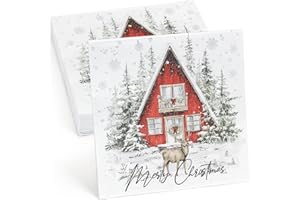Joxessaien 32 Stück Weihnachten Servietten Rentier, 33×33cm Servietten Wintermotiv, 3-Lagig Merry Christmas Serviette, Weinachtsdekorationen Tisch