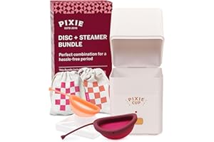 PIXIE CUP Menstrual Discs with Sterilizer - Ranked 1 for Most Comfortable Soft Reusable Period Disc - Kills 99.9% of Germs with Cleaner Steamer - Wash Your Disc in 3 Minutes! - Compact Sanitizer Kit
