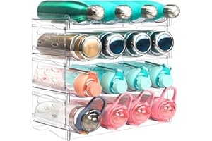 JUPELI Water Bottle Organiser for Cupboard, 4 Pack Stackable Water Bottle Storage Rack, Plastic Water Bottle Holder for Kitchen Cupboard Fridge Organiser, Bottle Rack for Travel Mug, Each Rack Holds 4