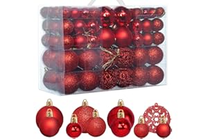 ZFYQ 100Pcs Bolas de Navidad, Juego de Adornos para Colgar Decorativos para Decoración Navideña de Arboles de Navidad, Rojo