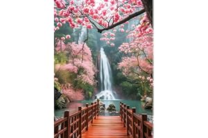 DPHERO Pink Flowers Diamond Painting Kits for Beginners Adults,5D DIY Waterfall Diamond Art Kits,Round Full Drill Gem Art Crafts,DIY Landscape Painting by Numbers for Home Wall Decor 12x16 inch