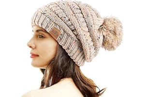 REDESS Damen Winter Pom Pom Beanie Mütze mit warmem Fleece gefüttert, Dicker Slouchy Snow Knit Chunky Baggy Skull Ski Cap