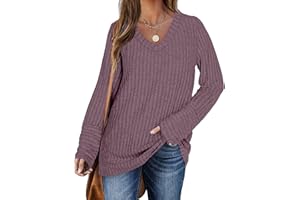 DUOEASE Pull Femme Hiver Col en V Casual Sweatshirts Manches Longues Léger Top