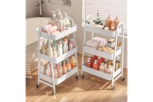 StowBin Carrello in metallo a 3 ripiani, Rollwagen Metall, Metallo Carrellino 3 piani dei Libri Carrello Portaoggetti, con ruote, per soggiorno, bagno, ufficio e camera da letto, Bianco