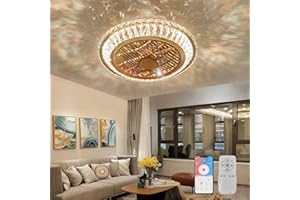 ‎RRBEST RRBEST LED Ceiling Fan with Lighting, Quiet Crystal Fan Chandelier with Remote Control, Dimmable Timing Fan Ceiling Light, 72 W Modern Fan Ceiling Lamp with Impeller, 360° Recirculation Guide Wheel