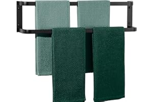 Mooche Black Towel Rail Wall Mounted, Double Towel Rail, 60CM Bathroom Towel Holder, SUS304 Stainless Steel Towel Holder Towel Bar for Kitchen Bathroom, Matte Black Finished