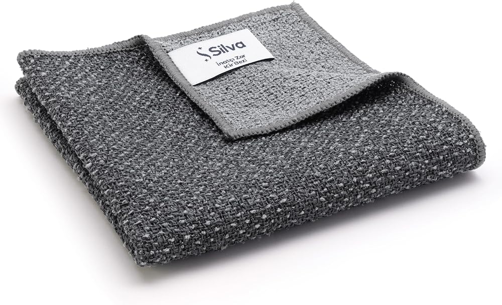 Silva Mikrofiber İnatçı Zor Kir Bezi 27 x 27 cm - Yağ ve Zorlu Kiri Çizmeden Söker, Ankastre, Fırın, Teflon Tava, Çelik Tencere, Duşakabin ve Lavabo İçin, Islak ve Kuru Kullanım, Gri