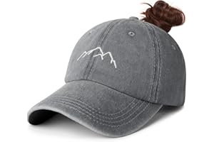 Hebenie Ponytail Baseball Cap for Women - Washed Ladies Baseball Caps Cotton Vintage High Bun Pony Embroidered Classic Adjustable Ponytail Cap