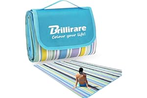 Brillirare Beach Picnic Blanket, Large Sandfree Waterproof Camping Blankets, Foldable Sandproof Oxford Mat, Oversized Packable Family Outdoor Mats for Camping Park Travel Grass Concert-Blue