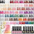 PEACECOLOR 60PCS Gel Nail Polish Set: Gel Nail Polish Starter Kit White Nude Glitter Red Colours with Base Coat and Glitter Matte & Glossy Top Coat Manicure Kit DIY Home Gifts for Women
