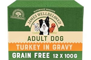 James Wellbeloved Adult Grain-Free Turkey in Gravy 12 Pouches, Hypoallergenic Wet Dog Food, Pack of 1 (12x100 g)