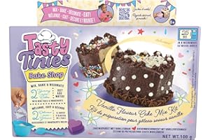 GOLIATH Tasty Tinies - Gâteau Vanille - Kit Pâtisserie Créatif pour Enfants dès 6 Ans - Kit Cuisine avec 2 Préparations pour Gâteaux + Glaçage Chocolat + Déco Arc en Ciel + Accessoires - Cuisson Micro Ondes