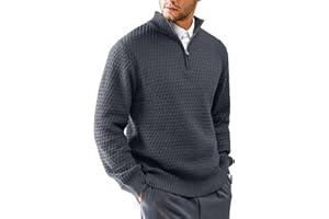 HYPESTFIT Mens Quarter Zip Sweater Mock Neck Knitted Pullover Long Sleeve Jumper Casual Top