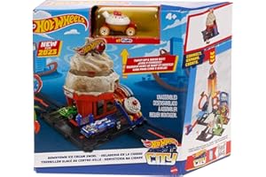 Hot Wheels City Tienda de Helados Pista para Coches de Juguete, Incluye 1 vehículo, +4 años (Mattel HKX38)