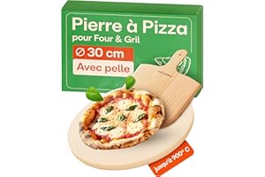 Praknu Pierre a Pizza pour Four - Avec Pelle à Pizza en Bois - Pierre Pizza Ronde en Cordiérite à Four et Barbecue - Pour Pizzas Croustillantes
