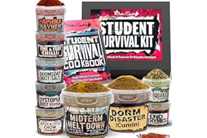 Student Cookbook & Spices Kit by Cinder & Squatch - Student Survival Kit with 9 Spices & Cookbook | Complete Set For Students | 200 Recipes