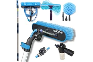 IGAD Pole 24ft Washing Kit: Water-fed Brush, Cobweb Duster and 10” Squeegee and Soap Dispenser, with 6-Stage Telescoping Pole 5-24ft (7m) Pole
