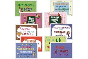 HONTOUSIP Juego de 10 pósteres de pared laminados con las reglas de clase para niños de preescolar y primaria, para usar en la educación en casa o como decoración del aula(póster A4 en inglés)