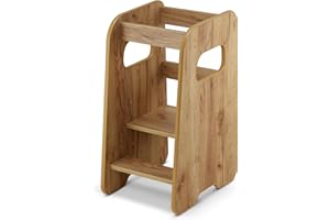 defiPad Tour d Observation Enfant Montessori - Stable & Sécurisée, Hauteur réglable sur 3 Niveaux - Tour d'apprentissage - Fabriqué en Europe - Learning Tower/Toddler Tower - Chêne