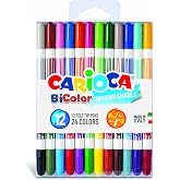 Carioca Bicolor S&uuml;per Yıkanabilir &Ccedil;ift U&ccedil;lu Ke&ccedil;eli Boya Kalemi 12'Li 24 Renk