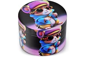 Spespo Grinder | Molinillo de 4 Niveles ∅ 50 mm | Molinillo de Aleación de Zinc | Incl. Raspador de Polen y Cepillo de Limpieza | Para Hierbas, Especias y Té | Envase de Regalo (Cool Hamster)