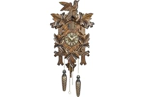 Trenkle Uhren Alemán Reloj de Cuco - con Mecanismo de Cuarzo - Tallado en Madera - 35 cm - Auténtico Reloj de Cuco del Bosque Negro