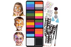 TALWIOR Kinderschminke Set, 10 Farben Kinderschminke Fasching Karneval Schminke für Kinder, Karnevalsschminke Faschingsschminke mit 2 Pinsel, Wasserbasis Gesichtsfarben für Halloween Karneval Fasching