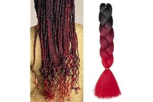 Gairyan Extension per Treccine Africane Extension Capelli Finti per Treccine Afro 24" Ombre Treccia Capelli Sintetici Crochet Twist Jumbo Braids confezione da 1 (Nero-Vino Rosso-Rosso)