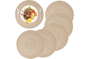MAOXINTEK Manteles Individuales Redondos de Algodón 36cm/14inch Trenzado Antideslizante Salvamanteles Lavables, Alfombrillas de Comedor (Juego de 6)