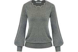 GRACE KARIN Donna Maglione Scollo Barchetta Design Orlo Irregolare Manica Lunga a Palloncino