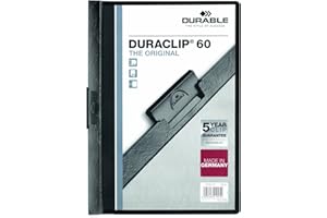Durable 223801 Duraclip 60 Retail, Cartellina con Clip per Archiviare Documenti, Capacità 1 - 60 Fogli, Formato A4, Confezione da 5 Pezzi, Nero