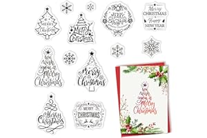 CRASPIRE Christmas Clear Stamps Christmas Tree Greeting Words Happy New Year Silicone Stamp Seal Transparent Silicone Stamps for Christmas Card Making Decoration DIY Scrapbooking Embossing Decor Craft