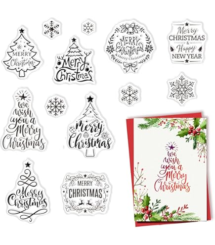 Craspire Tampons En Caoutchouc Transparents Bonhommes De Neige Joyeux Noël Flocons De Neige Étoiles Tampons En Silicone Transparents Réutilisables Pour Cadeau De Noël Hiver Bricolage Artisanat